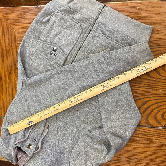 Volcom y2k 2000s Womens Hoodie Gray Size Large Metal Accent Long Jacket Full Zip - Picture 13 of 15
